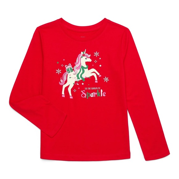 Holiday Time Other - Holiday Time Girls Christmas Unicorn Graphic Tee with Long Sleeves Size XS 4/5